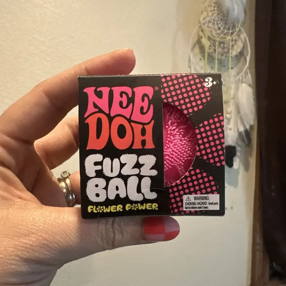 PINK Needoh FUZZ BALL Flower Power Nee Doh Squish Stress Ball NEE-DOH Fuzzball